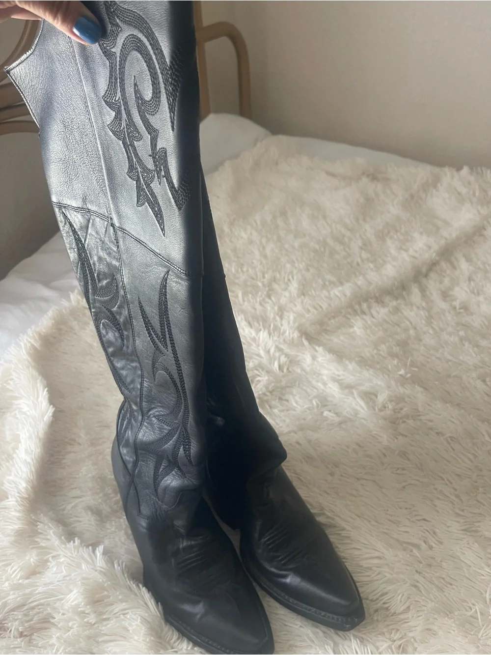 Dan Post Black Over-The-Knee Western Boots with Embroidered Shaft